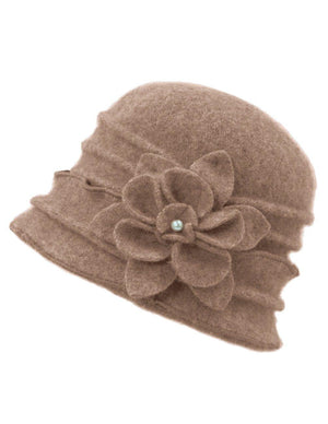 100% Wool Vintage Ruffle Flower Bucket Hat/ Cloche Hat - Dahlia