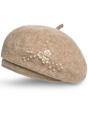 Women's Winter Hat - Wool Blend, Hand Beaded, Elegant Beret