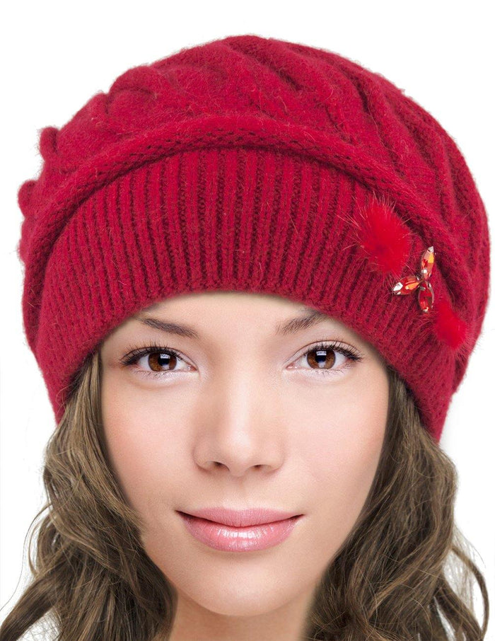 Women's Winter Hat - Wool Blend, Hand Beaded, Elegant Beret