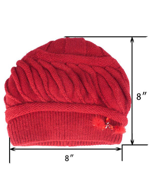 Angora Blend Beanie Hat - Spiral Twist Pattern - Dual Layer - Dahlia