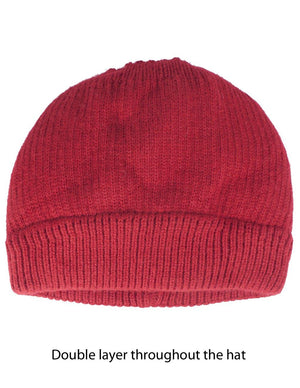 Angora Blend Beanie Hat - Spiral Twist Pattern - Dual Layer - Dahlia