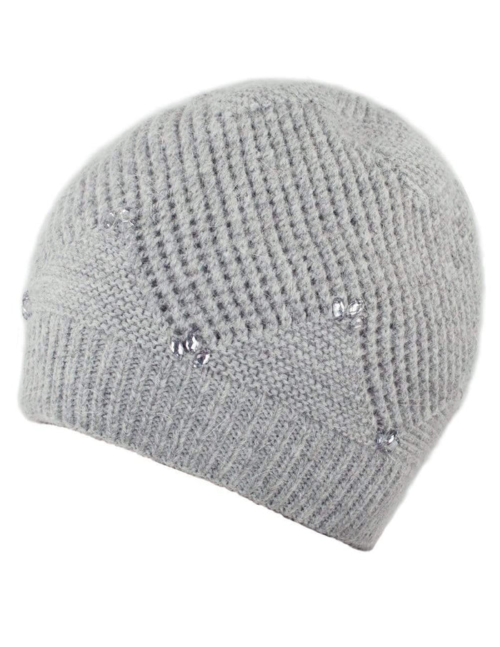 Angora Blend Beaded Slouch Beanie Winter Hat Dual Layer
