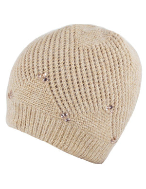 Angora Blend Beaded Slouch Beanie Winter Hat Dual Layer - Dahlia