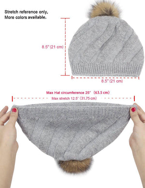 Angora Blend Slouch Beanie Winter Hat Dual Layer Fur Pom - Dahlia