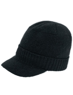 Men's Wool Blend Visor Beanie Cap, Velour Fleece Lined