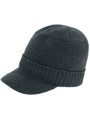 Men's Wool Blend Visor Beanie Cap, Velour Fleece Lined