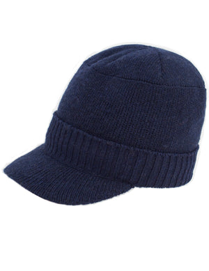 Men's Wool Blend Visor Beanie Cap, Velour Fleece Lined