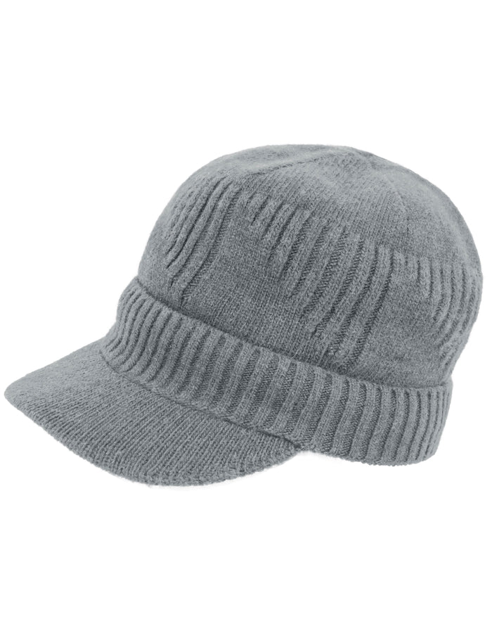 Men's Striped Wool Blend Visor Beanie Cap, Velour Fleece Lined