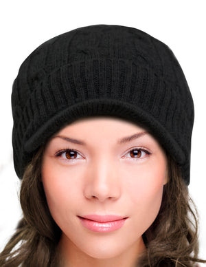 Soft & Warm Velour Lined Cable Knit Visor Cap Hat