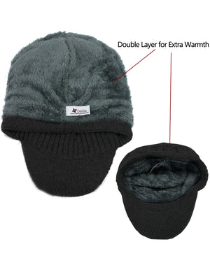 Soft & Warm Velour Lined Cable Knit Visor Cap Hat