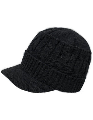 Soft & Warm Velour Lined Cable Knit Visor Cap Hat