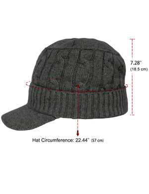 Soft & Warm Velour Lined Cable Knit Visor Cap Hat