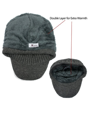 Soft & Warm Velour Lined Cable Knit Visor Cap Hat