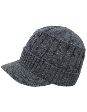 Soft & Warm Velour Lined Cable Knit Visor Cap Hat