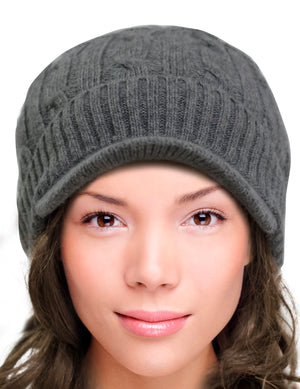 Soft & Warm Velour Lined Cable Knit Visor Cap Hat