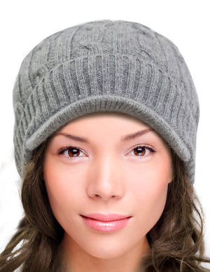 Soft & Warm Velour Lined Cable Knit Visor Cap Hat