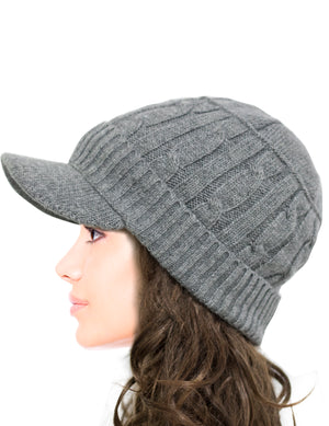 Soft & Warm Velour Lined Cable Knit Visor Cap Hat