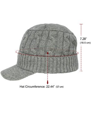 Soft & Warm Velour Lined Cable Knit Visor Cap Hat