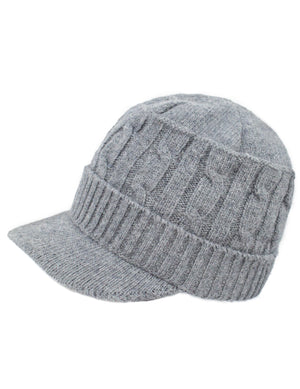 Soft & Warm Velour Lined Cable Knit Visor Cap Hat