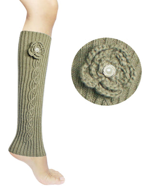 Hand Crochet Pearl Flower Knit Leg Warmers