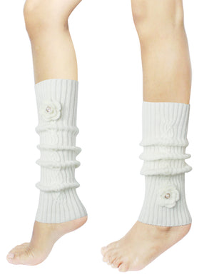 Hand Crochet Pearl Flower Knit Leg Warmers
