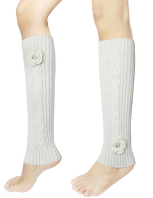 Hand Crochet Pearl Flower Knit Leg Warmers