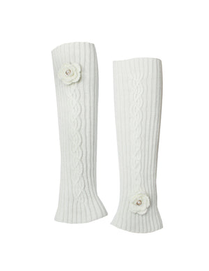 Hand Crochet Pearl Flower Knit Leg Warmers