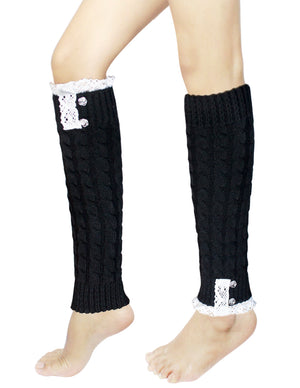 Lace Rose Button Cable Leg Warmers