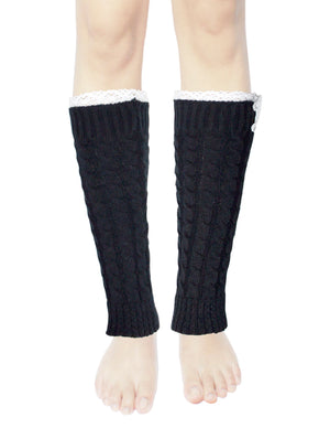 Lace Rose Button Cable Leg Warmers