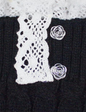 Fingerless Arm Warmer Gloves Lace Rose Button Medium