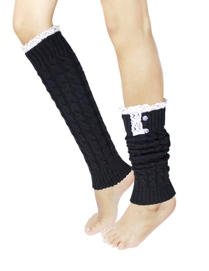 Lace Rose Button Cable Leg Warmers