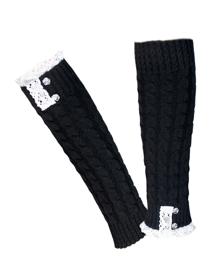 Lace Rose Button Cable Leg Warmers