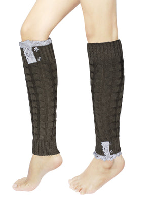 Lace Rose Button Cable Leg Warmers