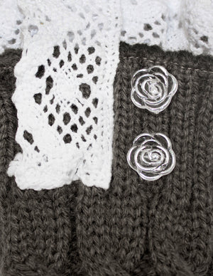 Lace Rose Button Cable Leg Warmers
