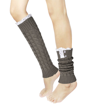 Lace Rose Button Cable Leg Warmers