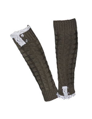 Lace Rose Button Cable Leg Warmers