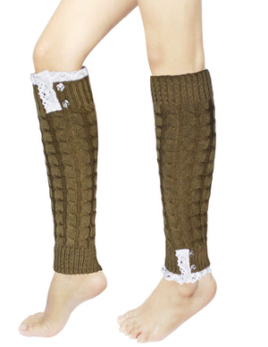 Lace Rose Button Cable Leg Warmers