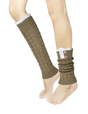 Lace Rose Button Cable Leg Warmers