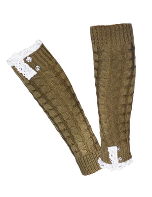 Lace Rose Button Cable Leg Warmers