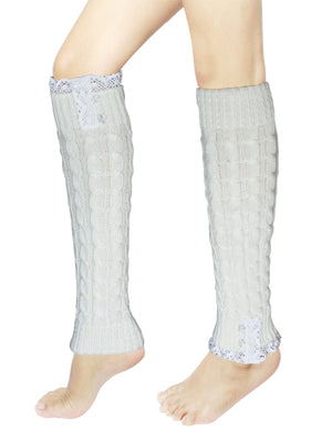 Lace Rose Button Cable Leg Warmers