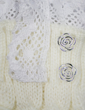 Fingerless Arm Warmer Gloves Lace Rose Button