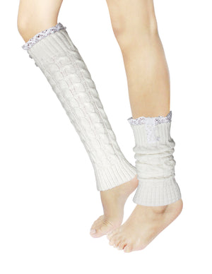 Lace Rose Button Cable Leg Warmers