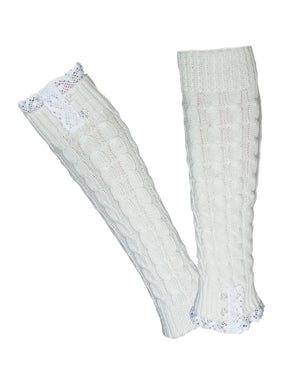 Lace Rose Button Cable Leg Warmers