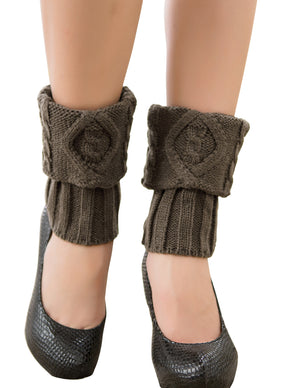 Diamond Cable Fold Cuff Knit Boot Cuff