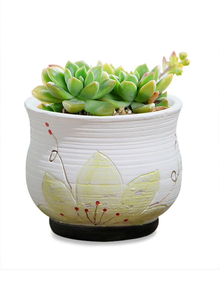 Mini Lotus Hand Painted White Ceramic Succulent Planter | Plant Pot | Dahlia