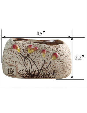  Hand Carved Ceramic Succulent Planter Rectangle | Plant Pot Bonsai | Dahlia