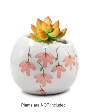 Slanted Floral Hand Painted Ceramic Succulent Planter | Plant Pot Bonsai | Dahlia