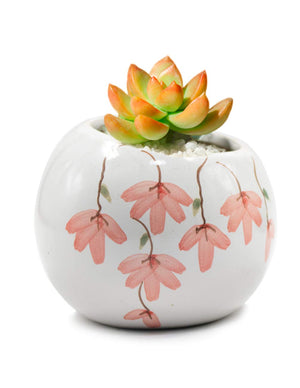 Slanted Floral Hand Painted Ceramic Succulent Planter | Plant Pot Bonsai | Dahlia