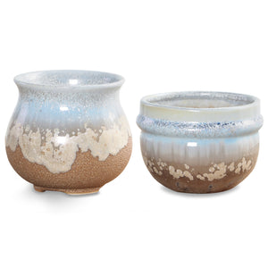  Set of 2 Vintage Glazed Ceramic Succulent Planter | Plant Pot | Dahlia