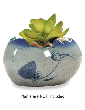  Blue and White Mini Lotus Ceramic Succulent Planter | Plant Pot Bonsai | Dahlia